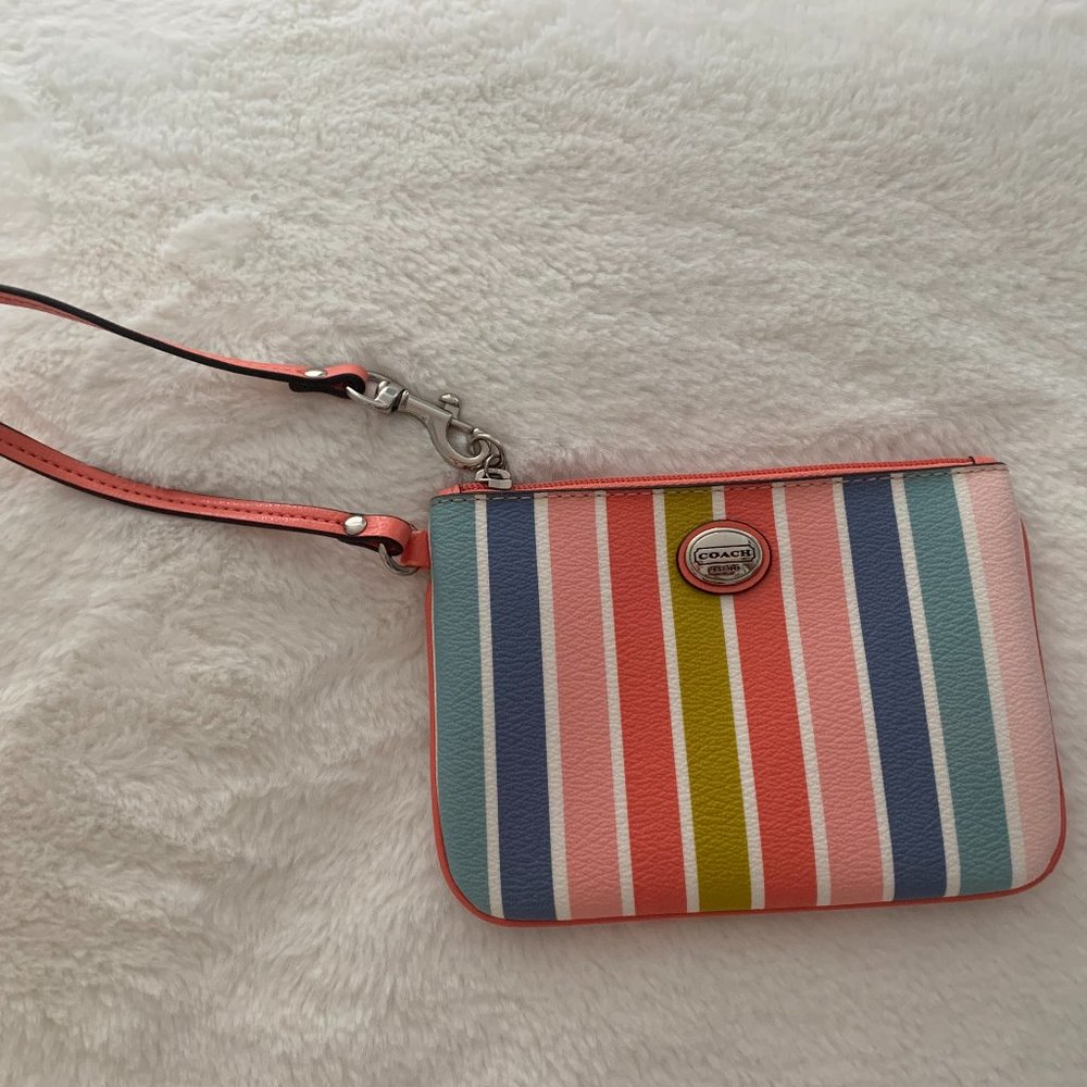 Coach Multi Colored Rainbow Stripe Wristlet Wallet